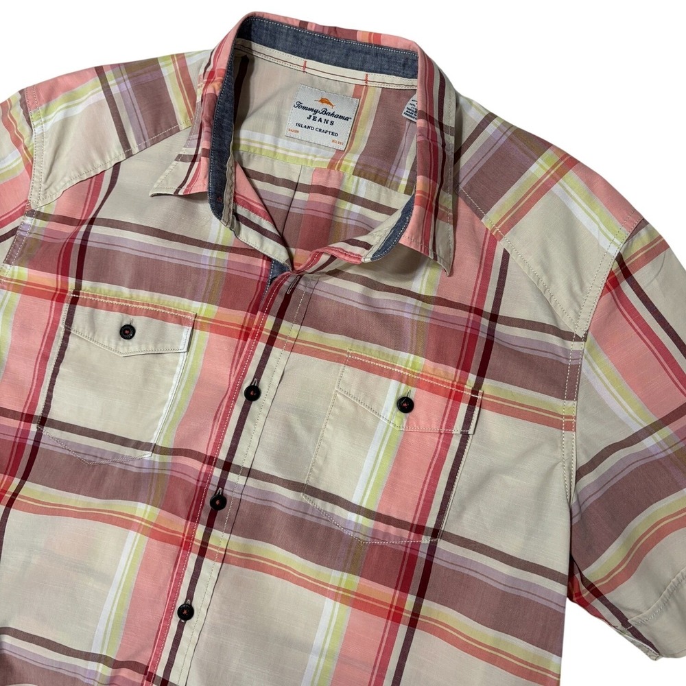 Tommy Bahama Island Crafted Shirt Mens L Plaid Button-Up Short Sleeve‎ Casual